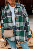 LC8511482-9-S, LC8511482-9-M, LC8511482-9-L, LC8511482-9-XL, LC8511482-9-2XL, Green Women's Flannel Plaid Jacket Long Sleeve Buttoned Shirts Coats Shacket