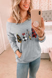 Gray Womens Plaid Christmas Tree Grey Sweatshirt Long Sleeve Tops LC2539528-11