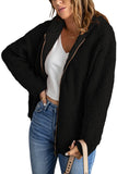 Black Womens Full Zip Soft Warm Sherpa Hooded Coat with Pocket LC8511355-2