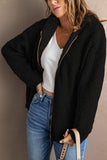 Black Womens Full Zip Soft Warm Sherpa Hooded Coat with Pocket LC8511355-2