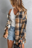 LC8511482-7-S, LC8511482-7-M, LC8511482-7-L, LC8511482-7-XL, LC8511482-7-2XL, Yellow Women's Flannel Plaid Jacket Long Sleeve Buttoned Shirts Coats Shacket