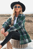 LC8511482-9-S, LC8511482-9-M, LC8511482-9-L, LC8511482-9-XL, LC8511482-9-2XL, Green Women's Flannel Plaid Jacket Long Sleeve Buttoned Shirts Coats Shacket