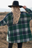 LC8511482-9-S, LC8511482-9-M, LC8511482-9-L, LC8511482-9-XL, LC8511482-9-2XL, Green Women's Flannel Plaid Jacket Long Sleeve Buttoned Shirts Coats Shacket