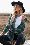 LC8511482-9-S, LC8511482-9-M, LC8511482-9-L, LC8511482-9-XL, LC8511482-9-2XL, Green Women's Flannel Plaid Jacket Long Sleeve Buttoned Shirts Coats Shacket