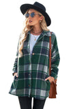 LC8511482-9-S, LC8511482-9-M, LC8511482-9-L, LC8511482-9-XL, LC8511482-9-2XL, Green Women's Flannel Plaid Jacket Long Sleeve Buttoned Shirts Coats Shacket