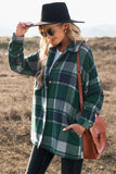 LC8511482-9-S, LC8511482-9-M, LC8511482-9-L, LC8511482-9-XL, LC8511482-9-2XL, Green Women's Flannel Plaid Jacket Long Sleeve Buttoned Shirts Coats Shacket