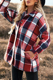 LC8511482-3-S, LC8511482-3-M, LC8511482-3-L, LC8511482-3-XL, LC8511482-3-2XL, Red Women's Flannel Plaid Jacket Long Sleeve Buttoned Shirts Coats Shacket