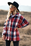 LC8511482-3-S, LC8511482-3-M, LC8511482-3-L, LC8511482-3-XL, LC8511482-3-2XL, Red Women's Flannel Plaid Jacket Long Sleeve Buttoned Shirts Coats Shacket