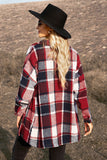 LC8511482-3-S, LC8511482-3-M, LC8511482-3-L, LC8511482-3-XL, LC8511482-3-2XL, Red Women's Flannel Plaid Jacket Long Sleeve Buttoned Shirts Coats Shacket