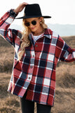 LC8511482-3-S, LC8511482-3-M, LC8511482-3-L, LC8511482-3-XL, LC8511482-3-2XL, Red Women's Flannel Plaid Jacket Long Sleeve Buttoned Shirts Coats Shacket