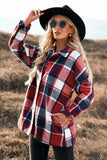 LC8511482-3-S, LC8511482-3-M, LC8511482-3-L, LC8511482-3-XL, LC8511482-3-2XL, Red Women's Flannel Plaid Jacket Long Sleeve Buttoned Shirts Coats Shacket