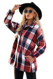 LC8511482-3-S, LC8511482-3-M, LC8511482-3-L, LC8511482-3-XL, LC8511482-3-2XL, Red Women's Flannel Plaid Jacket Long Sleeve Buttoned Shirts Coats Shacket