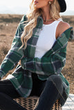 LC8511482-9-S, LC8511482-9-M, LC8511482-9-L, LC8511482-9-XL, LC8511482-9-2XL, Green Women's Flannel Plaid Jacket Long Sleeve Buttoned Shirts Coats Shacket