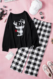 Black Womens Christmas Reindeer Graphic Tops And Pants Lounge Set LC4512111-2