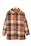 LC8511482-14-S, LC8511482-14-M, LC8511482-14-L, LC8511482-14-XL, LC8511482-14-2XL, Orange Women's Flannel Plaid Jacket Long Sleeve Buttoned Shirts Coats Shacket