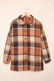 LC8511482-14-S, LC8511482-14-M, LC8511482-14-L, LC8511482-14-XL, LC8511482-14-2XL, Orange Women's Flannel Plaid Jacket Long Sleeve Buttoned Shirts Coats Shacket