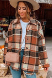 LC8511482-14-S, LC8511482-14-M, LC8511482-14-L, LC8511482-14-XL, LC8511482-14-2XL, Orange Women's Flannel Plaid Jacket Long Sleeve Buttoned Shirts Coats Shacket