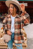 LC8511482-14-S, LC8511482-14-M, LC8511482-14-L, LC8511482-14-XL, LC8511482-14-2XL, Orange Women's Flannel Plaid Jacket Long Sleeve Buttoned Shirts Coats Shacket