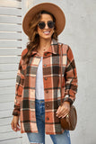 LC8511482-14-S, LC8511482-14-M, LC8511482-14-L, LC8511482-14-XL, LC8511482-14-2XL, Orange Women's Flannel Plaid Jacket Long Sleeve Buttoned Shirts Coats Shacket