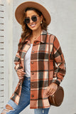 LC8511482-14-S, LC8511482-14-M, LC8511482-14-L, LC8511482-14-XL, LC8511482-14-2XL, Orange Women's Flannel Plaid Jacket Long Sleeve Buttoned Shirts Coats Shacket