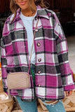 LC8511482-6-S, LC8511482-6-M, LC8511482-6-L, LC8511482-6-XL, LC8511482-6-2XL, Rose Women's Flannel Plaid Jacket Long Sleeve Buttoned Shirts Coats Shacket