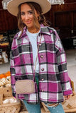 LC8511482-6-S, LC8511482-6-M, LC8511482-6-L, LC8511482-6-XL, LC8511482-6-2XL, Rose Women's Flannel Plaid Jacket Long Sleeve Buttoned Shirts Coats Shacket