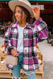 LC8511482-6-S, LC8511482-6-M, LC8511482-6-L, LC8511482-6-XL, LC8511482-6-2XL, Rose Women's Flannel Plaid Jacket Long Sleeve Buttoned Shirts Coats Shacket