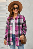 LC8511482-6-S, LC8511482-6-M, LC8511482-6-L, LC8511482-6-XL, LC8511482-6-2XL, Rose Women's Flannel Plaid Jacket Long Sleeve Buttoned Shirts Coats Shacket