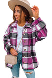 LC8511482-6-S, LC8511482-6-M, LC8511482-6-L, LC8511482-6-XL, LC8511482-6-2XL, Rose Women's Flannel Plaid Jacket Long Sleeve Buttoned Shirts Coats Shacket