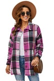 LC8511482-6-S, LC8511482-6-M, LC8511482-6-L, LC8511482-6-XL, LC8511482-6-2XL, Rose Women's Flannel Plaid Jacket Long Sleeve Buttoned Shirts Coats Shacket