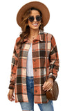 LC8511482-14-S, LC8511482-14-M, LC8511482-14-L, LC8511482-14-XL, LC8511482-14-2XL, Orange Women's Flannel Plaid Jacket Long Sleeve Buttoned Shirts Coats Shacket