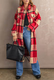 LC8511483-3-S, LC8511483-3-M, LC8511483-3-L, LC8511483-3-XL, LC8511483-3-2XL, Red Women's Casual Shacket Jacket Pocketed Plaid Overcoat