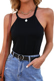 LC2564998-2-S, LC2564998-2-M, LC2564998-2-L, LC2564998-2-XL, LC2564998-2-2XL, Black Womens Summer Halter High Neck Tank Top Sexy Sleeveless Shirts