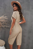 LC643609-16-S, LC643609-16-M, LC643609-16-L, LC643609-16-XL, LC643609-16-2XL, Khaki Women's Casual Long Pants Romper V Neck Pocketed Jumpsuit