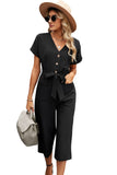 LC643609-2-S, LC643609-2-M, LC643609-2-L, LC643609-2-XL, LC643609-2-2XL, Black Women's Casual Long Pants Romper V Neck Pocketed Jumpsuit