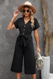 LC643609-2-S, LC643609-2-M, LC643609-2-L, LC643609-2-XL, LC643609-2-2XL, Black Women's Casual Long Pants Romper V Neck Pocketed Jumpsuit