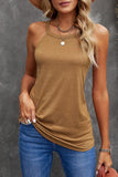 LC2564998-17-S, LC2564998-17-M, LC2564998-17-L, LC2564998-17-XL, LC2564998-17-2XL, Brown Womens Summer Halter High Neck Tank Top Sexy Sleeveless Shirts