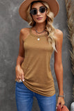 LC2564998-17-S, LC2564998-17-M, LC2564998-17-L, LC2564998-17-XL, LC2564998-17-2XL, Brown Womens Summer Halter High Neck Tank Top Sexy Sleeveless Shirts