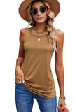 LC2564998-17-S, LC2564998-17-M, LC2564998-17-L, LC2564998-17-XL, LC2564998-17-2XL, Brown Womens Summer Halter High Neck Tank Top Sexy Sleeveless Shirts