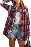 LC8511482-3-S, LC8511482-3-M, LC8511482-3-L, LC8511482-3-XL, LC8511482-3-2XL, Red Women's Flannel Plaid Jacket Long Sleeve Buttoned Shirts Coats Shacket