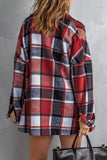 LC8511482-3-S, LC8511482-3-M, LC8511482-3-L, LC8511482-3-XL, LC8511482-3-2XL, Red Women's Flannel Plaid Jacket Long Sleeve Buttoned Shirts Coats Shacket