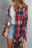 LC8511482-3-S, LC8511482-3-M, LC8511482-3-L, LC8511482-3-XL, LC8511482-3-2XL, Red Women's Flannel Plaid Jacket Long Sleeve Buttoned Shirts Coats Shacket