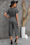 LC643609-11-S, LC643609-11-M, LC643609-11-L, LC643609-11-XL, LC643609-11-2XL, Gray Women's Casual Long Pants Romper V Neck Pocketed Jumpsuit