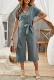 LC643609-5-S, LC643609-5-M, LC643609-5-L, LC643609-5-XL, LC643609-5-2XL, Blue Women's Casual Long Pants Romper V Neck Pocketed Jumpsuit