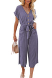 LC643609-8-S, LC643609-8-M, LC643609-8-L, LC643609-8-XL, LC643609-8-2XL, Purple Women's Casual Long Pants Romper V Neck Pocketed Jumpsuit