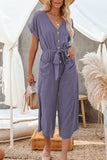 LC643609-8-S, LC643609-8-M, LC643609-8-L, LC643609-8-XL, LC643609-8-2XL, Purple Women's Casual Long Pants Romper V Neck Pocketed Jumpsuit