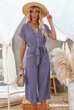 LC643609-8-S, LC643609-8-M, LC643609-8-L, LC643609-8-XL, LC643609-8-2XL, Purple Women's Casual Long Pants Romper V Neck Pocketed Jumpsuit