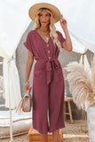 LC643609-6-S, LC643609-6-M, LC643609-6-L, LC643609-6-XL, LC643609-6-2XL, Rose Women's Casual Long Pants Romper V Neck Pocketed Jumpsuit