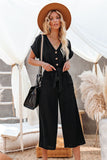 LC643609-2-S, LC643609-2-M, LC643609-2-L, LC643609-2-XL, LC643609-2-2XL, Black Women's Casual Long Pants Romper V Neck Pocketed Jumpsuit