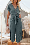 LC643609-5-S, LC643609-5-M, LC643609-5-L, LC643609-5-XL, LC643609-5-2XL, Blue Women's Casual Long Pants Romper V Neck Pocketed Jumpsuit